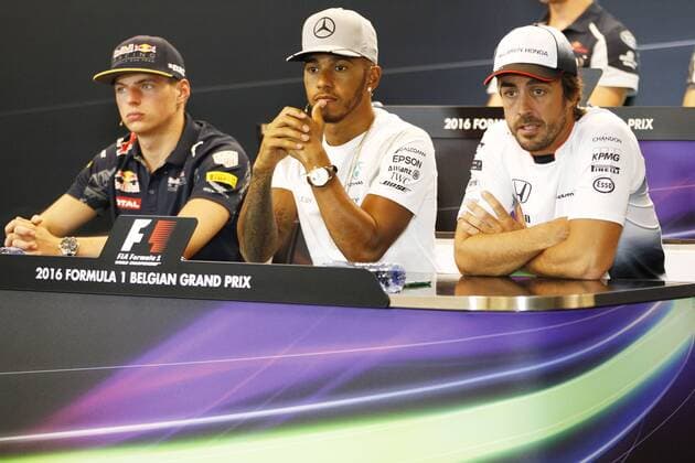 Motorsports: FIA Formula One World Championship WM Weltmeisterschaft 2016, Grand Prix of Belgium, 33 Max Verstappen (NLD, Red Bull Racing), 44 Lewis Hamilton (GBR, Mercedes AMG Petronas Formula One Team), 14 Fernando Alonso (ESP, McLaren Honda Formula 1 Team), xHOCHxZWEIx