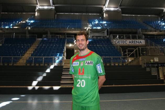 Handball, 1. BL, SC Magdeburg Porträttermin Mads Christiansen (SC Magdeburg) - Handball Bundesliga Saison 2016-2017 Offizeller Fototermin SC Magdeburg in der GETEC Arena in Magdeburg - Einzelbild,Portrait,Deutschland, Handball, Mann, Maenner,25.08.2016
