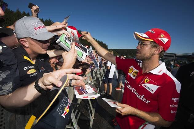German Sebastian Vettel of Scuderia Ferrari pictured during an autographs session at the Grand Prix F1 of Belgium, in Spa-Francorchamps, Thursday 25 August 2016. The Spa-Francorchamps Formula One Grand Prix takes place this weekend, from August 26 until August 28. NICOLASxLAMBERT  x04918581x