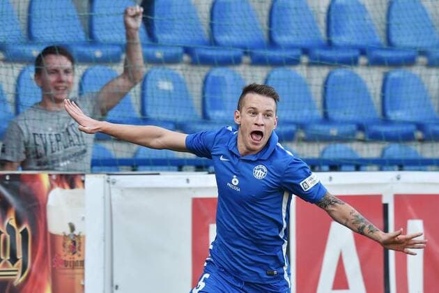 Jan Sykora of Liberec celebrates a goal during the fourth qualifying round return Europa League match Slovan Liberec vs AEK Larnaca in Liberec, Czech Republic, August 25, 2016. (CTKxPhoto RadekxPetrasek) CTKPhotoP201608250978201  PER 8