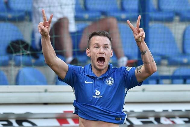 Jan Sykora of Liberec celebrates a goal during the fourth qualifying round return Europa League match Slovan Liberec vs AEK Larnaca in Liberec, Czech Republic, August 25, 2016. (CTKxPhoto RadekxPetrasek) CTKPhotoP201608250983501  PER 5