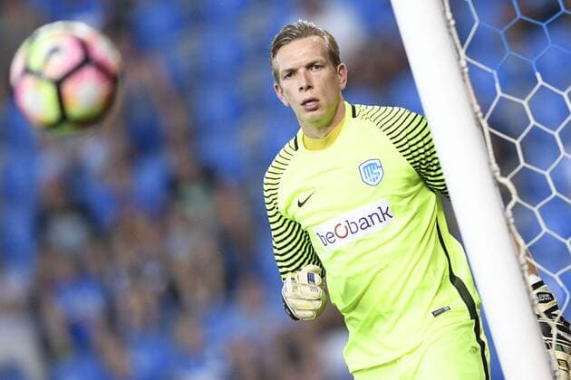 Genk s goalkeeper Marco Bizot pictured during a match between Belgian first league team KRC Genk and Croatian Lokomotiva Zagreb, the return leg of the playoff round in the Europa League competition, in Genk, Thursday 25 August 2016. First leg ended on 2-2 draw result in Croatia. YORICKxJANSENS  x04918714x