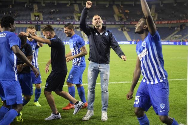 Genk s Thomas Buffel celebrates after winning a match between Belgian first league team KRC Genk and Croatian Lokomotiva Zagreb, the return leg of the playoff round in the Europa League competition, in Genk, Thursday 25 August 2016. First leg ended on 2-2 draw result in Croatia. YORICKxJANSENS  x04918909x