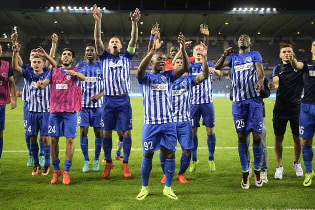 Fußball, EL Quali, KRC Genk - Lokomotiva Zagreb Genk s players celebrate after winning a match between Belgian first league team KRC Genk and Croatian Lokomotiva Zagreb, the return leg of the playoff round in the Europa League competition, in Genk, Thursday 25 August 2016. First leg ended on 2-2 draw result in Croatia. YORICKxJANSENS  x04918921x