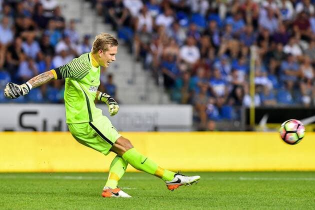 Genk s goalkeeper Marco Bizot pictured in action during a match between Belgian first league team KRC Genk and Croatian Lokomotiva Zagreb, the return leg of the playoff round in the Europa League competition, in Genk, Thursday 25 August 2016. First leg ended on 2-2 draw result in Croatia. LUCxCLAESSEN  x04918938x