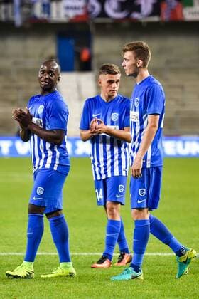 Genk s Neeskens Kebano, Genk s Brian Heynen, Genk s Leandro Trossard and pictured after a match between Belgian first league team KRC Genk and Croatian Lokomotiva Zagreb, the return leg of the playoff round in the Europa League competition, in Genk, Thursday 25 August 2016. First leg ended on 2-2 draw result in Croatia. LUCxCLAESSEN  x04918931x