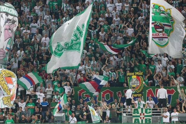 SOCCER - UEFA EL quali, Rapid vs Trencin VIENNA,AUSTRIA,25.AUG.16 - SOCCER - UEFA Europa League, Play-off qualification, SK Rapid Wien vs FK AS Trencin. Image shows fans of Rapid. Keywords: Wien Energie. GEPAxpictures xPhilippxBrem