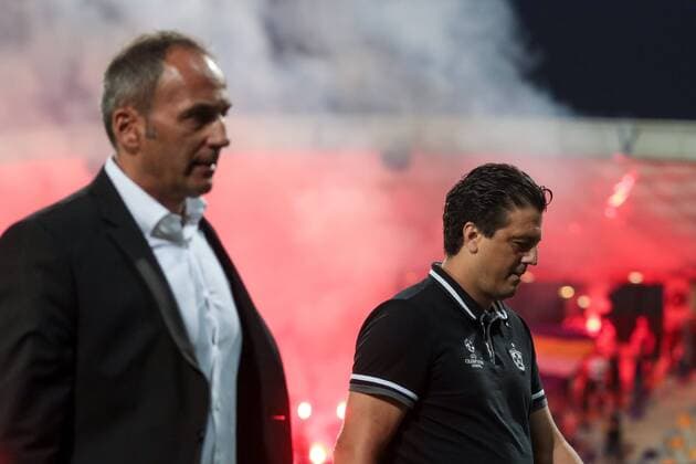 25.08.2016, Ljudski vrt, Maribor, SLO, UEFA EL, NK Maribor vs Gabala FK, im Bild Darko Milanic, head coach of NK Maribor and Zlatko Zahovic, sports director of NK Maribor during the UEFA Europaleague Play off 2nd Leg Match between NK Maribor and Gabala FK at the Ljudski vrt in Maribor, Slovenia on 2016 08 25. Maribor  EP_stida  