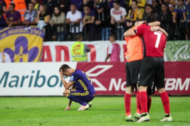 25.08.2016, Ljudski vrt, Maribor, SLO, UEFA EL, NK Maribor vs Gabala FK, im Bild Players of Gabal celebrate during the UEFA Europaleague Play off 2nd Leg Match between NK Maribor and Gabala FK at the Ljudski vrt in Maribor, Slovenia on 2016 08 25. Maribor  EP_stida  