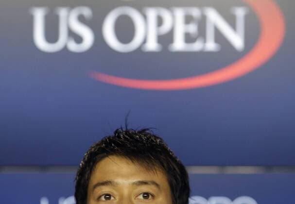 Tennis US Open, Kei Nishikori Pressekonferenz Kei Nishikori of Japan speaks at a press conference PK Pressekonferenz in Arthur Ashe Stadium two days before the US Open Tennis Championships at the USTA Billie Jean King National Tennis Center in New York City on August 26, 2016.  NYP20160826126 JOHNxANGELILLO