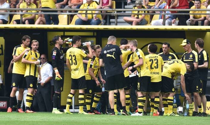 27.08.2016, xblx, Fussball 1.Bundesliga, Borussia Dortmund - FSV Mainz 05, emspor, v.l. Trinkpause Dortmund