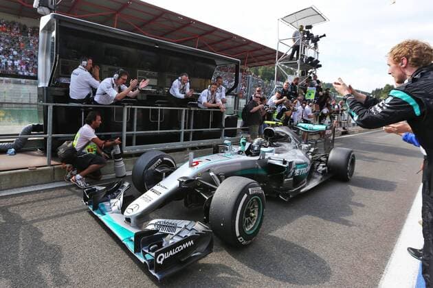 Formel 1, GP von Belgien, Sieger Nico Rosberg Belgian Grand Prix, Spa Francorchamps 25 - 28 August 2016 Race winner Nico Rosberg (GER) Mercedes AMG F1 W07 Hybrid celebrates in parc ferme. 28.08.2016. Race 