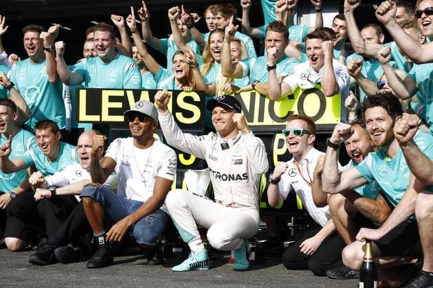 Formel 1, GP von Belgien, Sieger Nico Rosberg Motorsports: FIA Formula One World Championship WM Weltmeisterschaft 2016, Grand Prix of Belgium, 44 Lewis Hamilton (GBR, Mercedes AMG Petronas Formula One Team), 6 Nico Rosberg (GER, Mercedes AMG Petronas Formula One Team), xHOCHxZWEIx