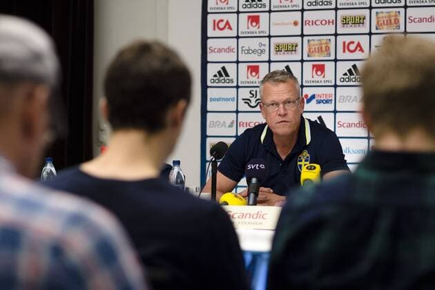 160829 Sveriges förbundskapten Jan Andersson under en presskonferens anordnad av svenska fotbollsförbundet den 29 augusti 2016 i Stockholm  Copyright: SIMONxHASTEGÃÖRD BB160829BB007