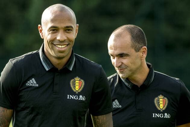 Fußball, Co Trainer Thierry Henry - Training Nationalteam Belgien Belgium , Brussels , Aug 29 2016 - Training of the Belgian National soccer team Red Devils before the friendly game against Spain - T3 Thierry Henry & coach Roberto Martinez Copyright Danny Gys Reporters xxGYS 