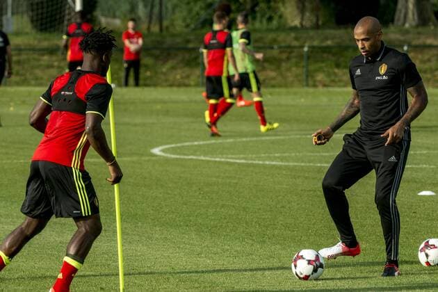 Belgium , Brussels , Aug 29 2016 - Training of the Belgian National soccer team Red Devils before the friendly game against Spain - Michy Batshuayi & T3 Thierry Henry Copyright Danny Gys Reporters xxGYS 