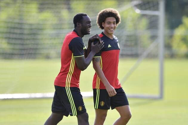 Romelu Lukaku forward of Belgium and Axel Witsel midfielder of Belgium FOOTBALL : Equipe de Belgique - Entrainement - Neerpede - 29 08 2016 Photonews Panoramic  665082687