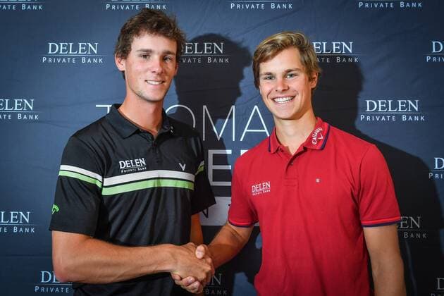 Belgian Thomas Pieters and Belgian Thomas Detry pictured during a press conference PK Pressekonferenz ahead of the Thomas Pieters Belgian Tour golf event in Tervuren, Tuesday 30 August 2016. LUCxCLAESSEN  x04921905x