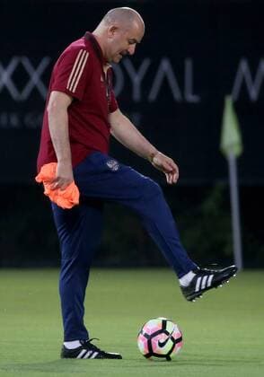 BELEK, TURKEY - AUGUST 30, 2016: Stanislav Cherchesov, head coach of the Russian men s national football team, during a training session at a stadium of Maxx Royal Belek Golf Resort hotel ahead of a friendly match against Turkey. Alexander Demianchuk TASS  TS02F392
