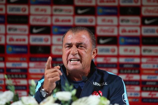 Turkey National Football Team head coach Fatih Terim and player Enes Unal gives a press conference PK Pressekonferenz on the eve of the team s Friendly match against Russia, on August 30, 2016 at Antalya Arena in Antalya , Turkey. Pictured: Coach Fatih Terim 