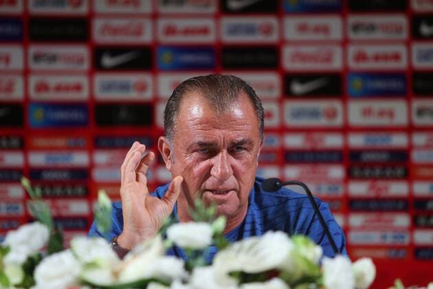 Turkey National Football Team head coach Fatih Terim and player Enes Unal gives a press conference PK Pressekonferenz on the eve of the team s Friendly match against Russia, on August 30, 2016 at Antalya Arena in Antalya , Turkey. Pictured: Coach Fatih Terim 