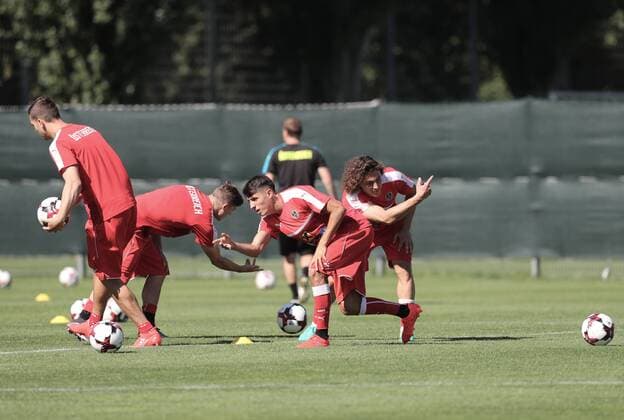 SOCCER - FIFA World Cup WM Weltmeisterschaft Fussball 2018 quali, GEO vs AUT VIENNA,AUSTRIA,31.AUG.16 - SOCCER - FIFA World Cup 2018, european qualifiers, OEFB international match Länderspiel Georgia vs Austria, preview, training. Image shows Kevin Wimmer, Marcel Sabitzer, Alessandro Schoepf and Julian Baumgartlinger (AUT). GEPAxpictures xChristianxOrt