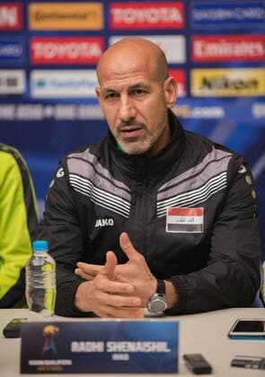 (160831) -- PERTH, Aug. 31, 2016 -- Iraqi soccer team coach Radhi Shenaishil answers questions at a press conference PK Pressekonferenz before the 2018 FIFA World Cup WM Weltmeisterschaft Fussball qualifier match against Australia in Perth, Australia, Aug. 31, 2016. The match will kick out on Sept. 1. ) (SP)AUSTRALIA-PERTH-WORLD CUP QUALIFIER-PRESS CONFERENCE ZhuxHongye 