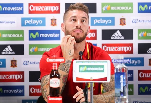 Spain s Sergio Ramos pictured during a press conference PK Pressekonferenz of the Spanish national soccer team, on Wednesday 31 August 2016, in Brussels. Tomorrow Spain is playing a friendly game against Belgian national soccer team Red Devils. VIRGINIExLEFOUR  x04922632x