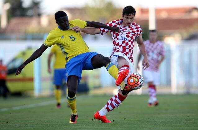 UEFA European Under-21 Championship Qualifications, Croatia - Sweden 01.09.2016., Koprivnica - Qualifying group stage of the 2017 UEFA European Under-21 Championship, group 6, Croatia - Sweden. Pa Konate, Filip Krovinovic.  IgorxKralj PIXSELL