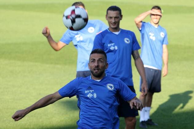 FIFA World Cup WM Weltmeisterschaft Fussball Qualifiers - group H - Bosnia and Herzegovina training 02.09.2016., Zenica, Bosnia and Herzegovina - Training of football nationa team of Bosnia and Herzegovina at the training center of NS FS BiH. national team Nationalteam of Bosnia will spend here another four days, followed by the first qualifying match for the FIFA World cup against Estonia. Vedad Ibisevic.  ArminxDurgut HaloPix PIXSELL