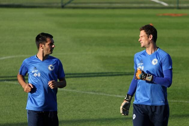 FIFA World Cup WM Weltmeisterschaft Fussball Qualifiers - group H - Bosnia and Herzegovina training 02.09.2016., Zenica, Bosnia and Herzegovina - Training of football nationa team of Bosnia and Herzegovina at the training center of NS FS BiH. national team Nationalteam of Bosnia will spend here another four days, followed by the first qualifying match for the FIFA World cup against Estonia. Emir Spahic, Asmir Begovic.  ArminxDurgut HaloPix PIXSELL