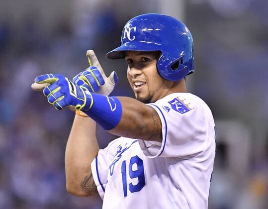 September 3, 2016 - Kansas City, MO, USA - The Kansas City Royals Cheslor Cuthbert celebrates his RBI single in the fifth inning against the Detroit Tigers on Saturday, Sept. 3, 2016, at Kauffman Stadium in Kansas City, Mo. Detroit at Kansas City - ZUMAm67_