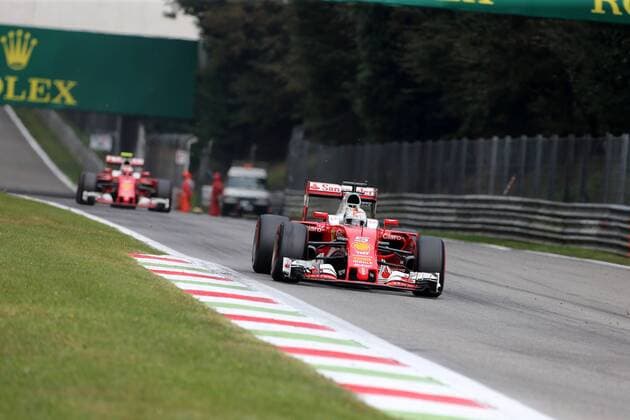 Italian Grand Prix, Monza 01 - 04 September 2016 04.09.2016 - Race, Sebastian Vettel (GER) Scuderia Ferrari SF16-H leads Kimi Raikkonen (FIN) Scuderia Ferrari SF16-H 