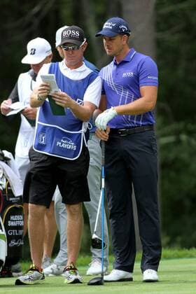 September 4, 2016: Henrik Stenson and his caddie on 2 at the Deutsche Bank Championship at the TPC Boston in Norton, Massachusetts. (Photo by Malcolm Hope Icon Sportswire) GOLF: SEP 04 PGA Golf Herren - Deutsche Bank Championship - Third Round Icon160904026 EDITORIAL USE ONLY