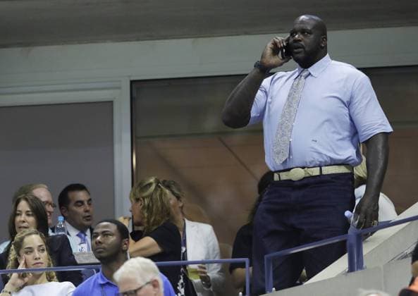 Shaquille O neal watches Anastasija Sevastova of Latvia play Caroline Wozniacki of Denmark in the quarterfinals in Arthur Ashe Stadium at the 2016 US Open Tennis Championships at the USTA Billie Jean King National Tennis Center in New York City on September 6, 2016.  NYP20160906117 JOHNxANGELILLO