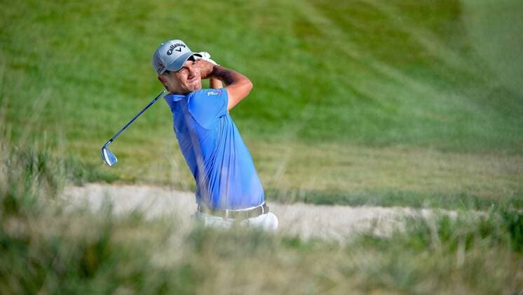 September 9, 2016 - Spijk, Netherlands - Matteo Manessero of Italy takes his second shot from the sand trap on the 15th hole during the second round KLM Open held at The Dutch on September 9 2016 in Spijk, Netherlands. KLM Open - Day Two  - ZUMAn230