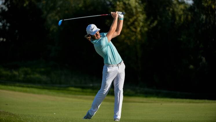 September 9, 2016 - Spijk, Netherlands - Tommy Fleetwood from England taking his second shot on the 15th fairway during the second round of the KLM Open held at The Dutch on September 9 2016 in Spijk, Netherlands. KLM Open - Day Two  - ZUMAn230