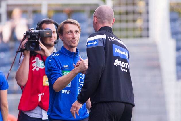 10.09.2016, xfrx, Fussball 1.Bundesliga Damen, Turbine Potsdam - 1.FFC Frankfurt v.l. Trainer Matthias Rudolph (1.FFC Turbine Potsdam),Trainer Matt Ross (1.FFC Frankfurt) Potsdam