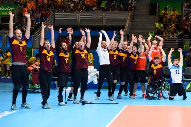 11.09.2016, Rio de Janeiro, Riocentro 6 Paralympische Spiele, Sitzvolleyball, Deutschland (GER) vs. USA Jubel Deutschland nach Sieg