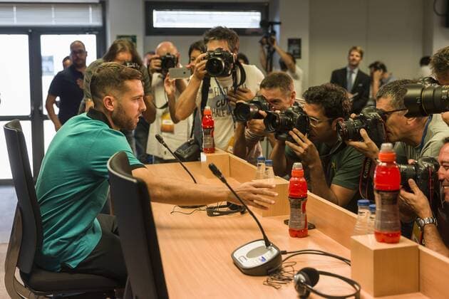 SPAIN - Sep,12th: Jordi Alba during the press conference PK Pressekonferenz before the match between FC Barcelona Barca - Celtic, for the round 1 of the Champions League, played at Camp Nou Stadium on 12th Sep 2016 in Barcelona, Spain.  xCordonxPressx xSPAINx-PressxConferencex-xFCxBarcelonax-xCelticx-xChampionsxLeaguex-x2016 17x