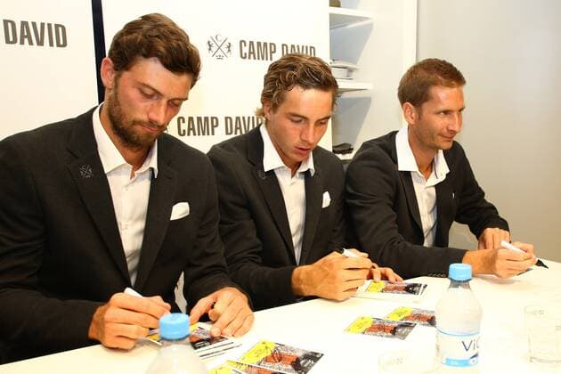 Tennis, Herren, 2016, Davis Cup Relegation, Meet & Greet mit der deutschen Mannschaft, Daniel Brands (Deutschland), Jan-Lennard Struff (Deutschland), Florian Mayer (Deutschland), 12.09.16,