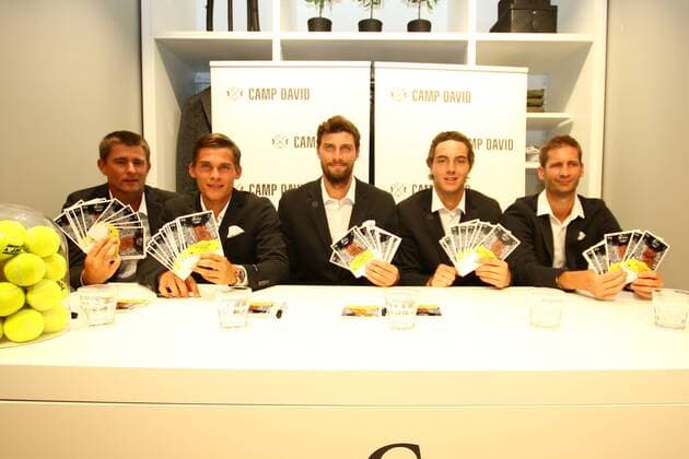 Tennis, Herren, 2016, Davis Cup Relegation, Meet & Greet mit der deutschen Mannschaft, Teamkapitän Michael Kohlmann (Deutschland), Daniel Masur (Deutschland), Daniel Brands (Deutschland), Jan-Lennard Struff (Deutschland), Florian Mayer (Deutschland), 12.09.16,
