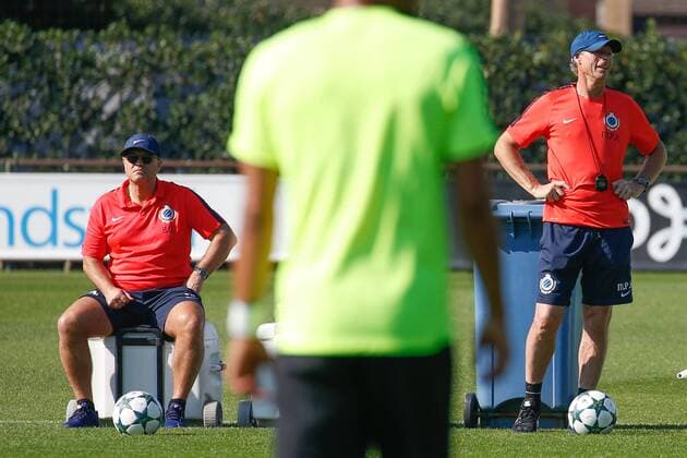 Fußball, CL, FC Brügge Training Club s chairman Bart Verhaeghe and Club s head coach Michel Preud homme pictured during a training session of Belgian first division soccer team Club Brugge KV in Brugge, Tuesday 13 September 2016. Brugge is preparing for the first game in the UEFA Champions League competition against English club Leicester City F.C. tomorrow. BRUNOxFAHY  x04930330x