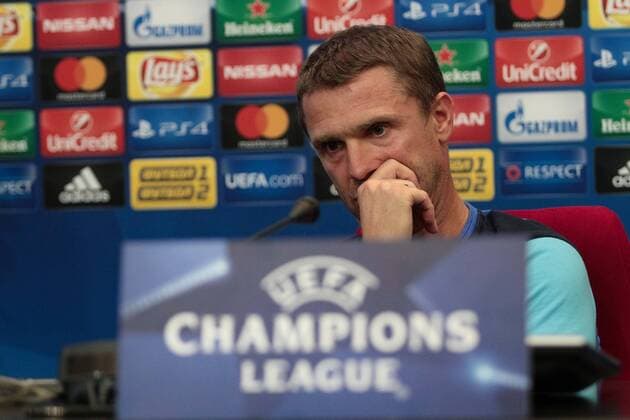 September 12, 2016 - Kiev, Ukraine - FC Dynamo Kyiv head coach Serhiy Rebrov gave pre-match press conference PK Pressekonferenz in Kyiv, on September 12, 2016. FC Dynamo Kiev play with Napoli in a Champions League, Group B soccer match on Tuesday, Sept. 13. Dynamo Kyiv head coach Serhiy Rebrov  - ZUMAn230