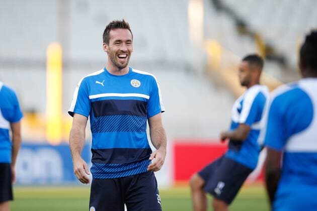 Fußball, CL, Leicester City Training Leicester s Christian Fuchs pictured during a training session of English soccer club Leicester City F.C. in Brugge, Tuesday 13 September 2016. Leicester is preparing for the first game in the UEFA Champions League competition against Belgian first division soccer team Club Brugge KV tomorrow. BRUNOxFAHY  x04930823x