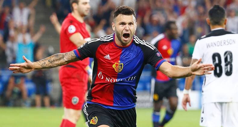 13.09.2016 St Jakob Park Basel , SCHWEIZ , Saison 2016 2017 Herren Fussball Champions League FC Basel - Ludogorets Torjubel Renato Steffen (FC Basel) 