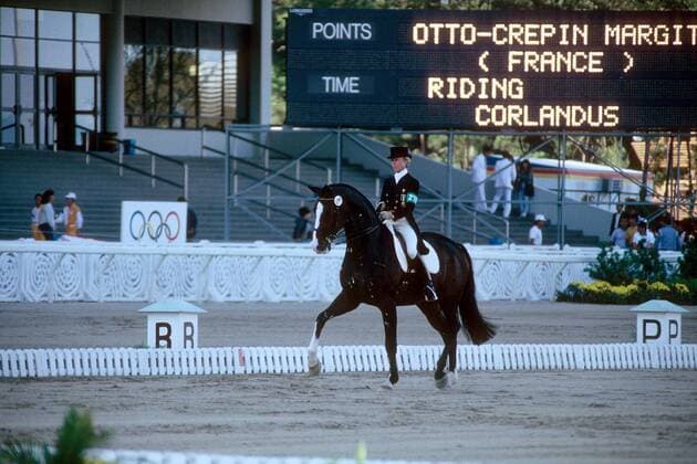 Olympische Sommerspiele in Seoul, Dressurreiten: Margit Otto-Crepin (Frankreich) auf Corlandus