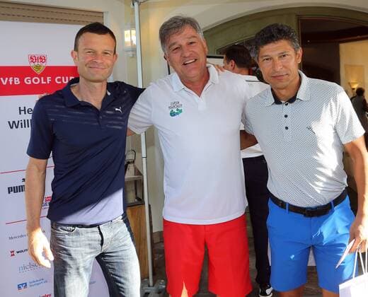 VfB Stuttgart Golf Cup 2016 Deutschland, Marhördt, 13.09.2016, Fussball, 2. Bundesliga, Saison 2016 2017, VfB Stuttgart, Golf Cup 2016: v.l. Jochen Röttgermann, Bernd Wahler, Krassimir Balakov.