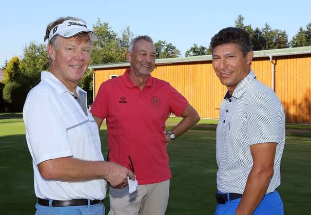 VfB Stuttgart Golf Cup 2016 Deutschland, Marhördt, 13.09.2016, Fussball, 2. Bundesliga, Saison 2016 2017, VfB Stuttgart, Golf Cup 2016: v.l. Achim Egner, Karl Allgöwer, Krassimir Balakov.