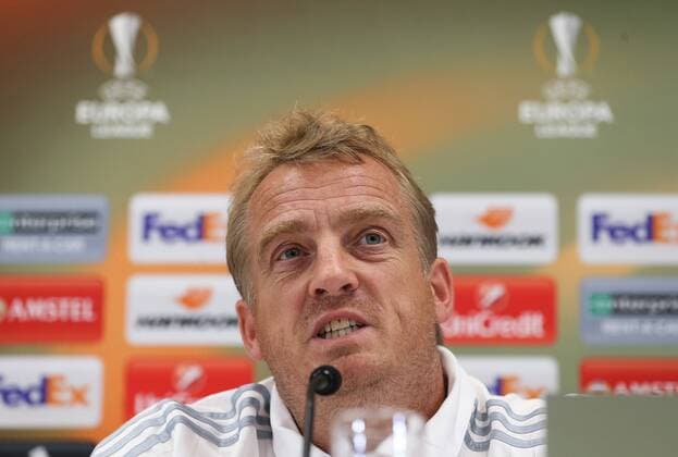 SOCCER - EL, Rapid vs Genk, preview VIENNA,AUSTRIA,14.SEP.16 - SOCCER - UEFA Europa League, SK Rapid Wien vs KRC Genk, preview, press conference PK Pressekonferenz Rapid. Image shows head coach Mike Bueskens (Rapid). Keywords: Wien Energie. GEPAxpictures xPhilippxBrem